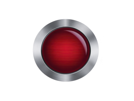 rojo botón metálico marco circular forma lustroso superficie emergencia alerta advertencia aislado tecnología controlar panel moderno diseño alto contraste sencillo mínimo industrial brillante reflexivo la seguridad png