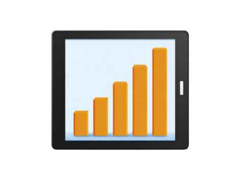 Bar chart growth progress data and analysis are shown on digital tablet screen representing business success financial increase and positive performance in modern minimal style png