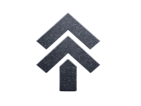 uppåt pil symbol med texturerad metallisk yta, geometrisk design, isolerat på genomskinlighet bakgrund, modern och minimalistisk stil, representerar framsteg och riktning png