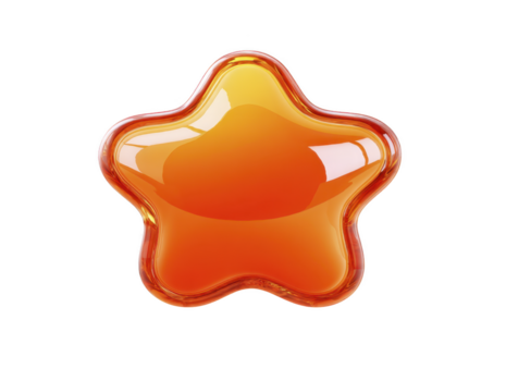 glansig orange stjärna form med slät yta, skinande reflexion, och avrundad kanter, isolerat på transparent bakgrund, framkallar glad och lekfull humör, lämplig för dekoration eller ikon använda sig av png