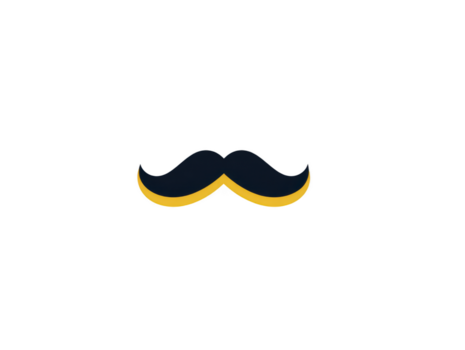 Black mustache with yellow outline, isolated on transparency background, simple and playful style, suitable for barbershop, men grooming, or retro design concepts, evokes fun and quirky mood png