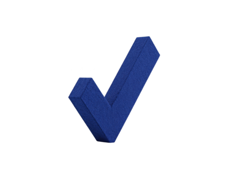 blu dai un'occhiata marchio simbolo, tre dimensionale, isolato su trasparente sfondo, che rappresentano approvazione, conferma, o successo nel moderno e minimo stile png