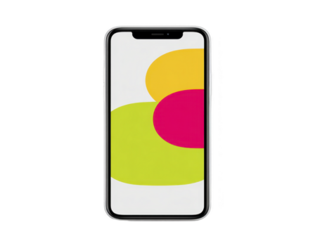 smartphone con moderno astratto colorato forme su schermo, con giallo, rosa, e verde arrotondato le forme, isolato su trasparente sfondo, minimo e vivace design png