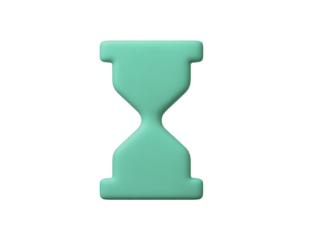 Green hourglass shape, minimal style, isolated on transparency background, symbolizing time, patience, and waiting, with modern and clean design for concepts of countdown or deadline png
