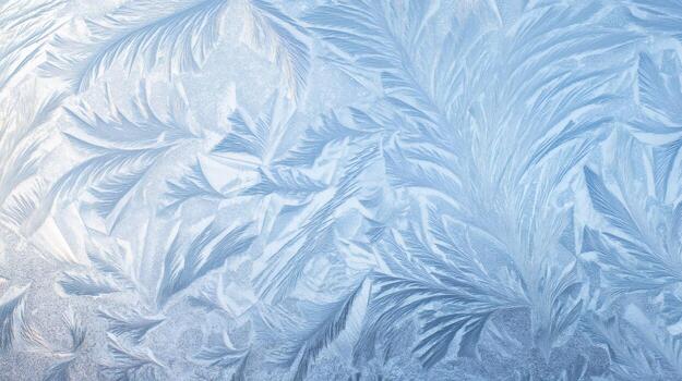 Ice forming intricate frost patterns on a window photo