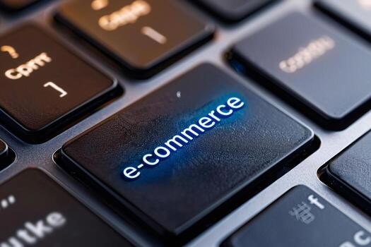 E commerce key button on computer keyboard showing online shopping photo