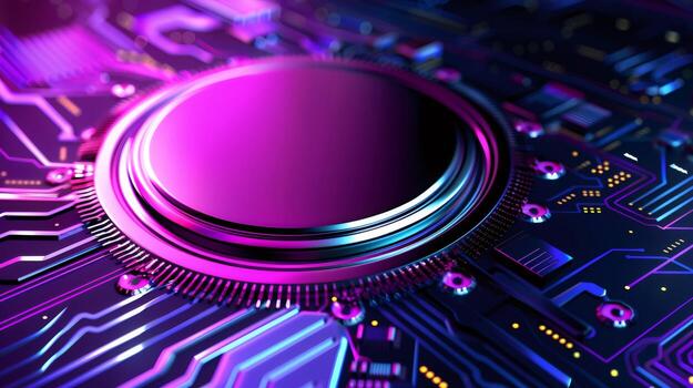 Glowing processor circuit board representing data stream photo