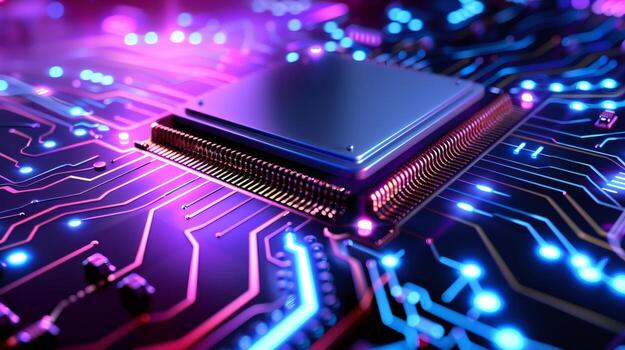 Cpu microchip on circuit board processing data technology photo