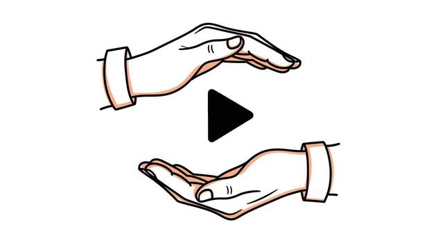 dos ahuecado manos formando un protector gesto alrededor un jugar botón icono, sugerencia comenzando alguna cosa o jugando medios de comunicación vector