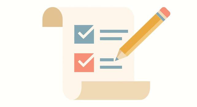 Lista de Verificación en un Desplazarse con un lápiz, indicando tarea terminación y planificación vector