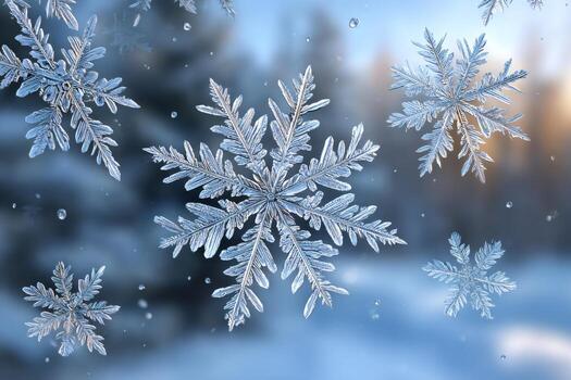 Snowflakes on window showing intricate patterns of ice photo
