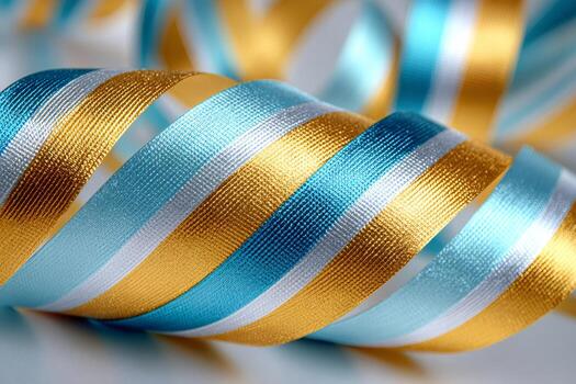 Striped ribbon curling into decorative celebration background photo