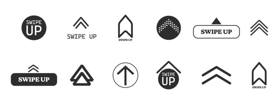 Swipe arrow, scroll or slide button. Set simple modern for social media with business infographic. Up arrow Ui button symbol. Swipe Up icons for social media stories. vector