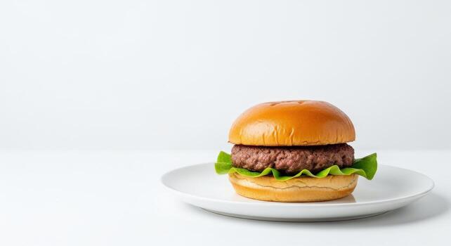 A hamburger on a plate on a white background photo
