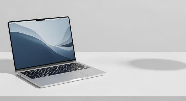 un ordenador portátil computadora sentado en un mesa con un blanco antecedentes foto