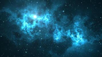 Blau Nebel Raum Hintergrund Schleife mit glühend kosmisch Wolken, Sterne, und abstrakt tief äußere Raum Energie video