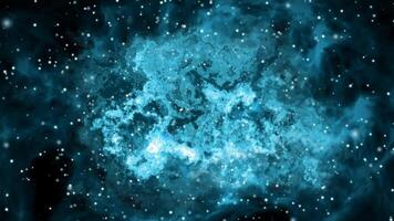 azul brillante nebulosa nube movimiento animación con brillante estrellas y cósmico polvo en profundo exterior espacio antecedentes video