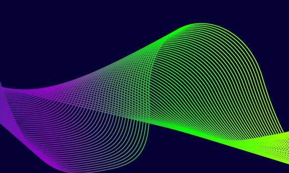 Dynamic flowing wave lines in green purple color isolated background vector