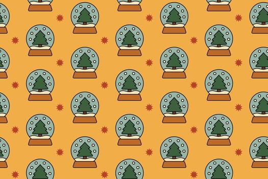 nieve globo con estrella linda modelo en amarillo antecedentes para Navidad evento. invierno escena modelo con Navidad arboles dentro vaso globos para festivo. fiesta decoración motivo modelo vector