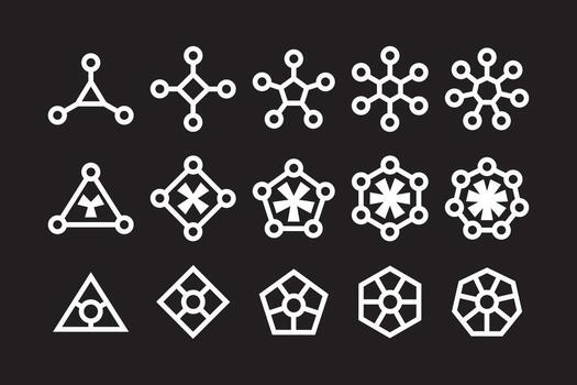 Network geometric icon set. Molecular structure symbol collection. Set of polygon, circle, triangle decorative element design bundle. Tech node with polygonal symmetry sign logo illustration pack vector