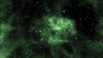 verde nebulosa espaço fundo ciclo com brilhando cósmico nuvens, estrelas, e futurista abstrato energia movimento video