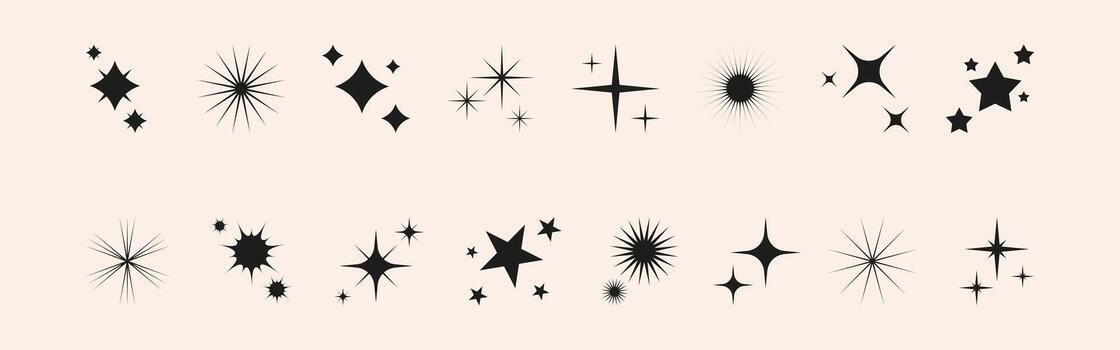 Set of icon glitter star, sparkle sun. Abstract shapes explosion, glow and blink effects for celebrate party design. Twinkle shiny and flash graphic elements. Isolated illustrations. vector