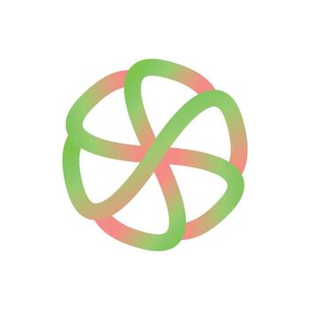 Twisted Loop Sphere Abstract Gradient Knot Logo in Green and Red vector