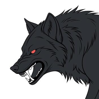 Evil angry looking black wolf with glowing red eyes. header template. sharp teeth. sharp fangs. vector