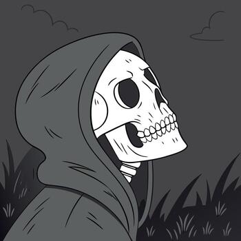 The skull gazed out from the darkness. its empty eye sockets seeming to peer into the soul. The vector