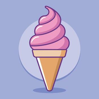 A delicious pink strawberry soft serve ice cream cone in a waffle cone vector