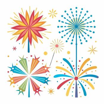 Four sunburst starburst rays bursting outward in different colors and styles vector