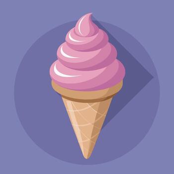 Stylized pink soft serve ice cream cone on a purple background with circles vector