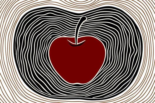 Abstract Apple with Retro Topographic Wavy Lines vector