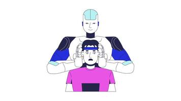 ai como herramienta para propaganda 2d animación. manipulación de pensamientos, creencias. artificial inteligencia controlador humano mente animado caracteres dibujos animados plano concepto metáfora 4k aislado en blanco video