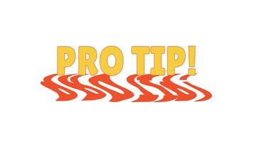 Animated bold word pro tip with dynamic distorted shadow. Expert advice. Useful hint. Helpful tutorial. Solving. Orange text animation with psychedelic wavy effect. 70s funky motion graphics video