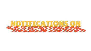 animerad djärv cta knapp aviseringar på med dynamisk förvrängd skugga. be abonnent till sväng på social media varningar. orange text animering med psychedelic vågig effekt. 70s skraj rörelse grafik video