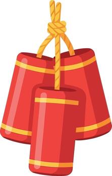 Red chinese firecrackers hanging on string with gold details on white background vector