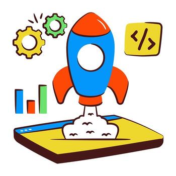 Conceptual hand drawn design icon of web launch vector