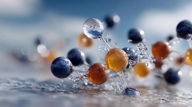 Water molecule formation captured in a detailed and photorealistic style showcasing molecular interaction in a scientific context photo