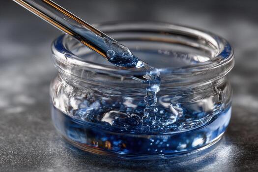 Blue reagent being mixed with a pipette in a lab setting during a scientific experiment for analysis and testing photo