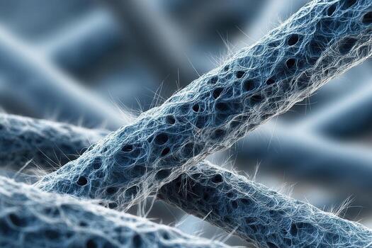 Detailed view of nanofiber material showing intricate texture and structure under microscopic observation in a laboratory setting photo