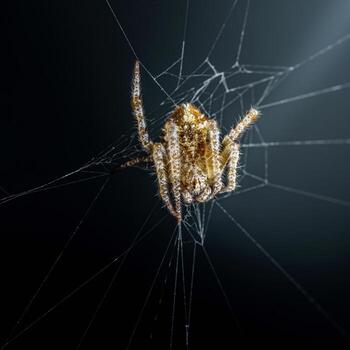 Close-up of a spider in its web against a dark background photo