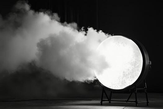 Circular smoke formation in an art installation during a creative showcase event. photo
