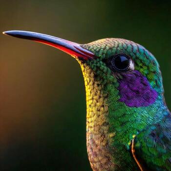 Exotic hummingbird displays vibrant multicolored feathers in the sunlight photo