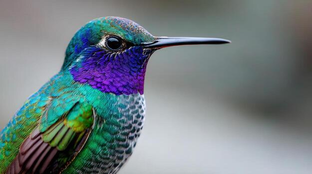 Exotic hummingbird displays vibrant multicolored feathers in natural setting photo
