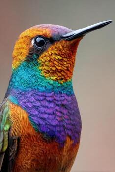 Vibrant hummingbird with multicolored feathers captured in lush tropical habitat photo