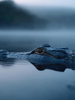 A crocodile is floating in the water photo