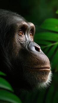 A chimpanzee is looking up at the camera photo