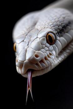 un blanco serpiente con sus lengua fuera foto