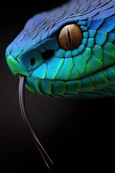 A close up of a snake's head with its tongue out photo
